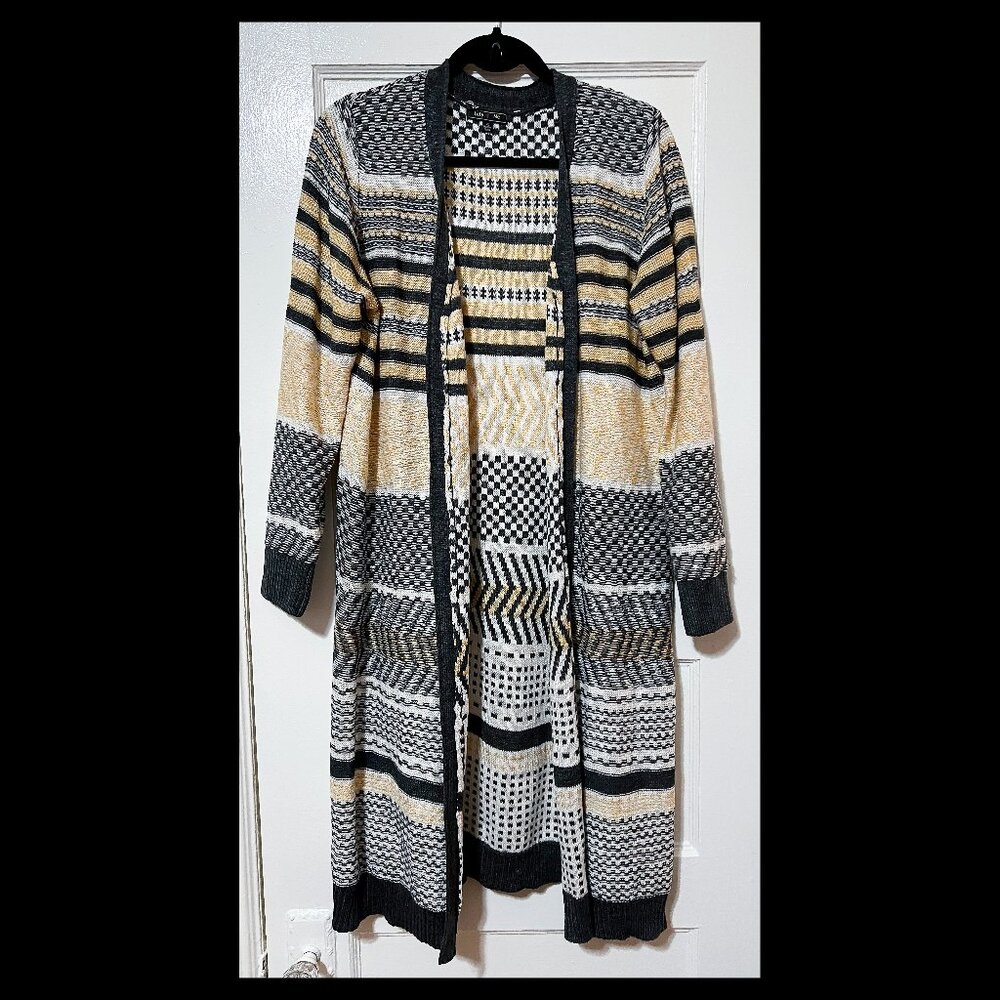 Lety & Me Womens Multicolor Colorblock Long Sleeve Midi Open Cardigan XL EUC - Picture 1 of 2